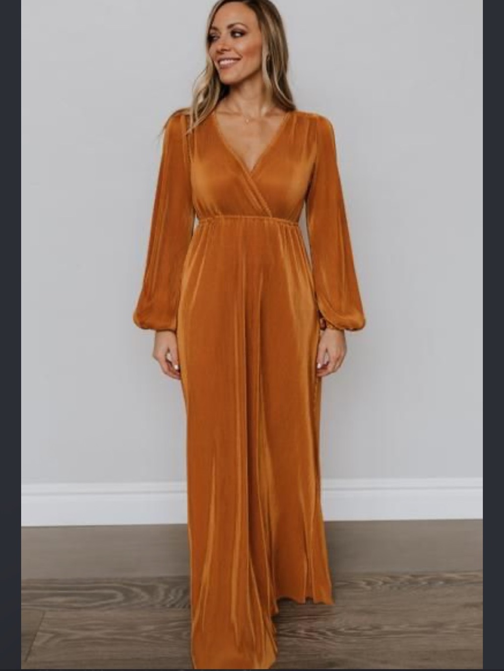 Baltic Born Rust Deep V Long Sleeve Ribbed Maxi Dress Size XL